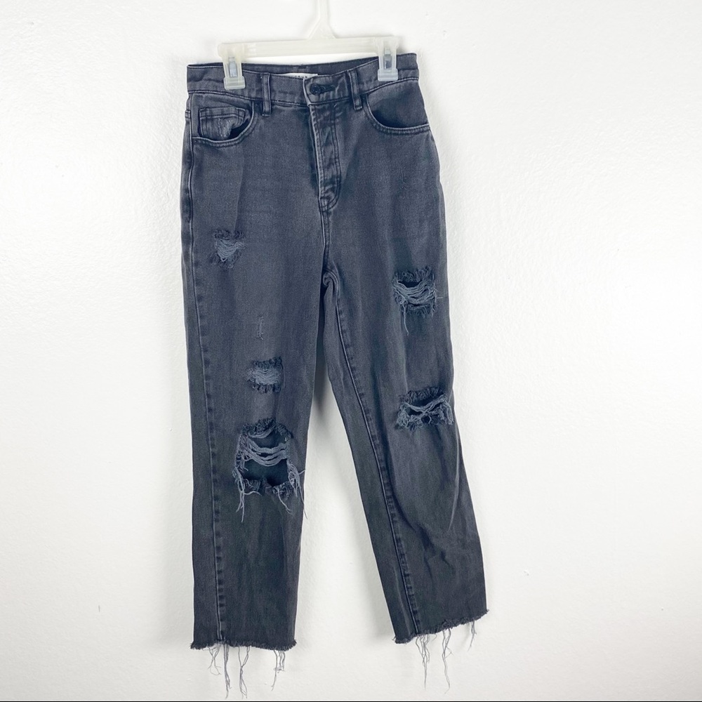 PACSUN Black Wash High Rise Straight Ripped Distressed Frayed Hem Jeans Size 24